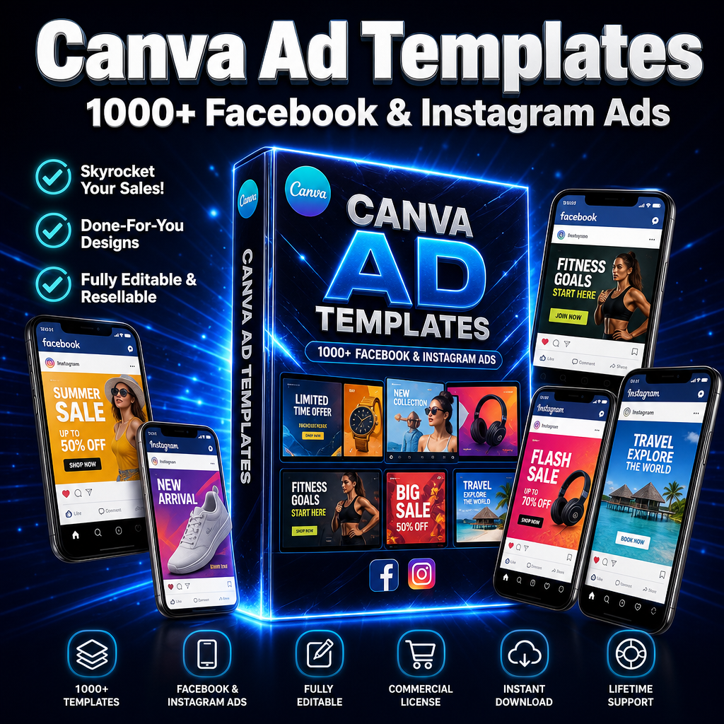 Canva Ad Templates Bundle: 1000+ Facebook & Instagram Ads (PLR/MRR)