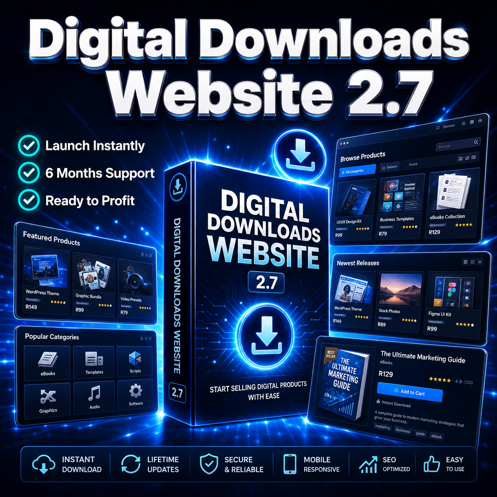 Digital downloads website 2.7 Launch Your Business Instantly! 6 Months Technical Support