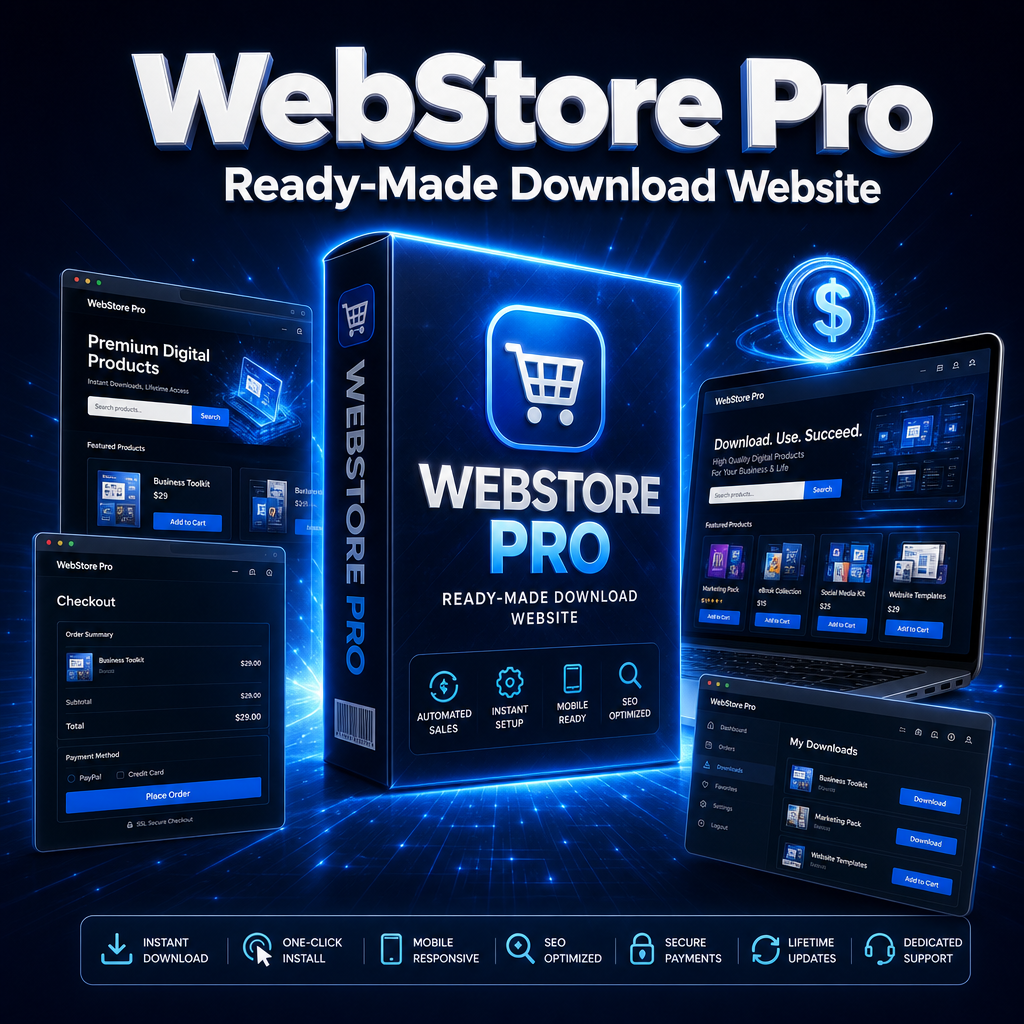 WebStore Pro: Ready-Made Digital Download Website Package-Instant Profit